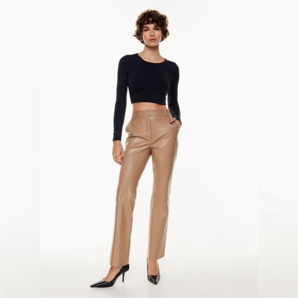 Aritzia Babaton Vegan Faux Leather Pants in Gold Camel Size 00 - Picture 1 of 6